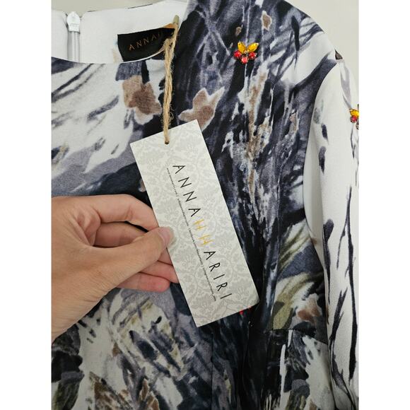 Annah Hariri White Navy Embellished Mango Modest Dress Formal Dress NWT Size 10 - Picture 7 of 12